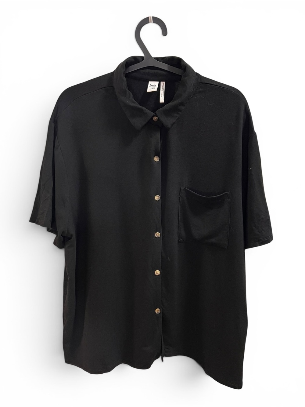 ☀️Twik Simons Soft Jersey Button Front Shirt Size XL Black Collared ECOVERO Top - Picture 2 of 9